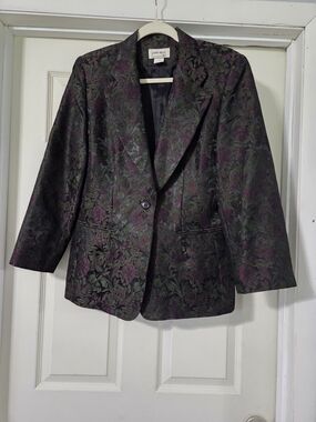 Vintage Jenni Max NYC 90s Floral Brocade Blazer Jacket Purple Green Metallic
